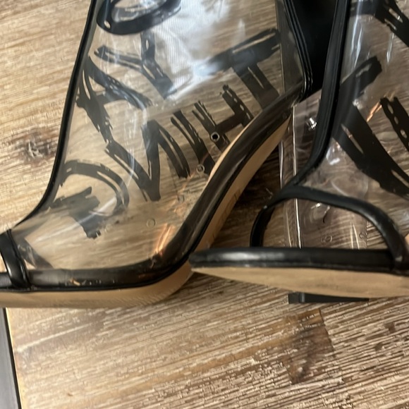 Aldo Clear Chunk Block Bootie Heels Size Sz 7 Do Ya Thing Punk Graffiti Booties - Picture 6 of 15